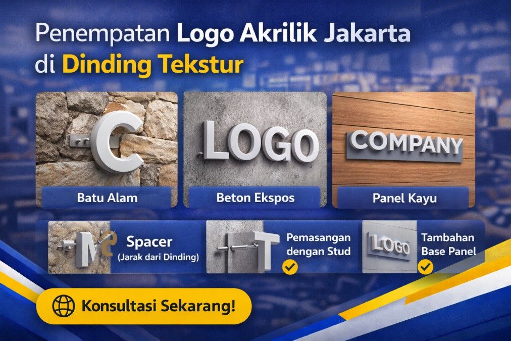 Penempatan Logo Akrilik Jakarta di Dinding Tekstur